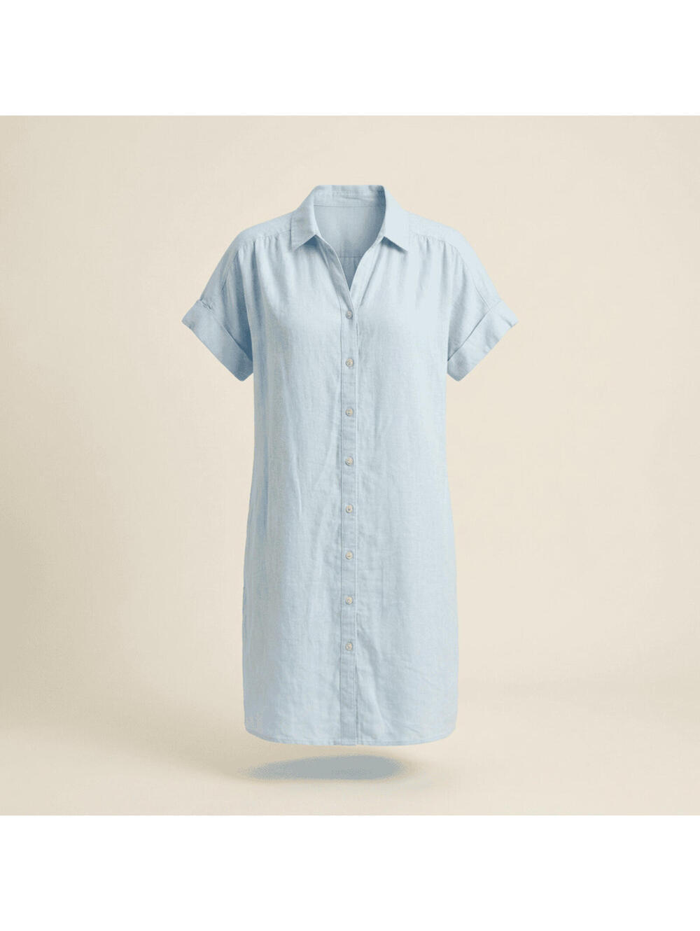 Well Worn Light Blue Linen Blend Shirt Dress Collared Button Short Sleeve M READ